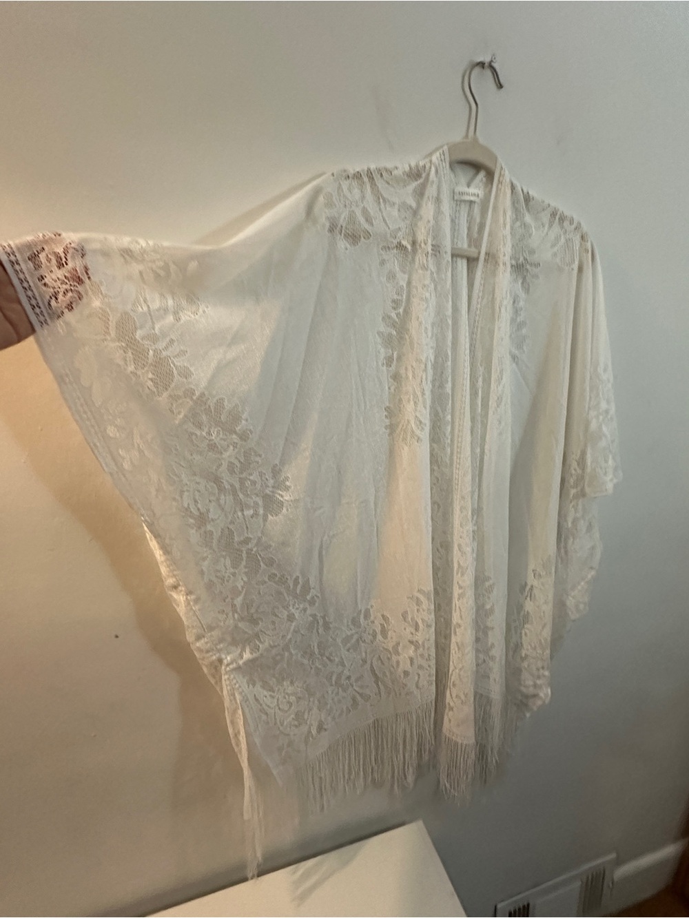 everleigh Sheer Lace Fringe Kimono in Ivory